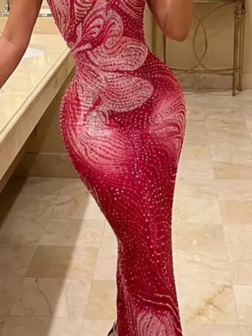pink Embellished Bodycon Evening Dress